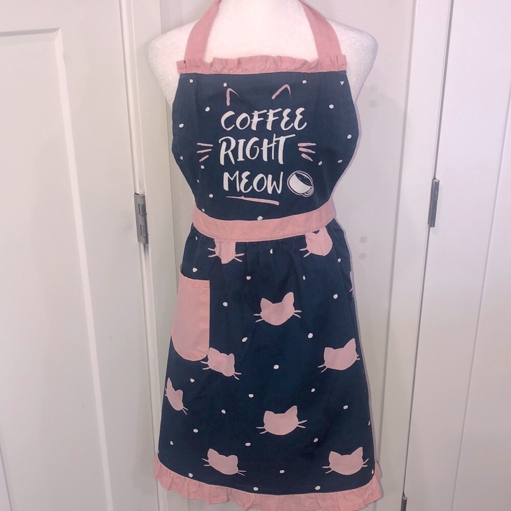 Women’s kitchen food apron by Pantry. Cats and ruffles.